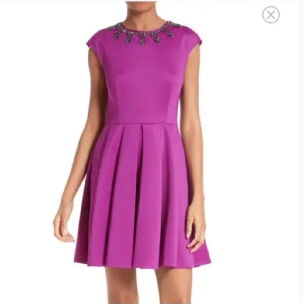 TED BAKER JADORE PURPLE FIT & FLARE DRESS WOMENS SIZE 1 US 4